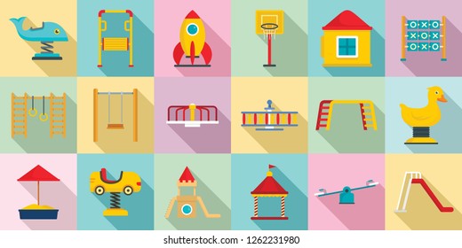 Kid playground icon set. Flat set of kid playground vector icons for web design