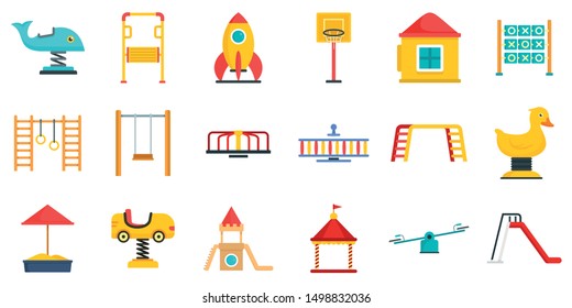 Kid playground icon set. Flat set of kid playground vector icons for web design