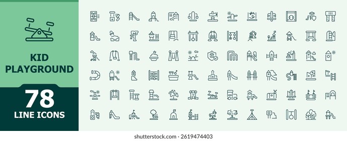 Kid Playground icon set. Icons for application. Contains such icons as recreation, entertainment, amusement, children, fun, game. Editable vector. Child Playground minimal icon collection.