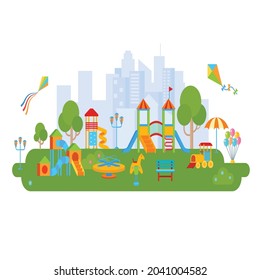 Kid playground icons. Isometric set of kid playground vector icons for web design isolated on white background
