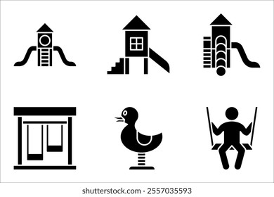 Kid playground icons set. Kindergarten outdoor recreation area icons set. vector illustration on white background