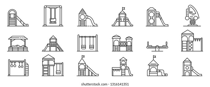 Kid playground icons set. Outline set of kid playground vector icons for web design isolated on white background