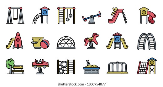 Kid playground icons set. Outline set of kid playground vector icons for web design isolated on white background