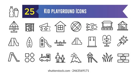 Kid playground icons set. Outline set of kid playground vector icons for ui design. Outline icon collection. Editable stroke.