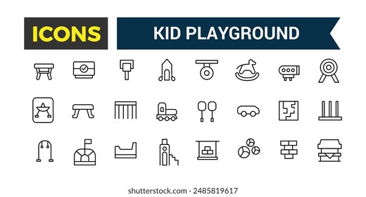 Kid playground icons set. Outline icons pack. Editable vector line icon set and illustration for web and UI application.