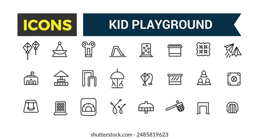 Kid playground icons set. Outline icons pack. Editable vector line icon set and illustration for web and UI application.