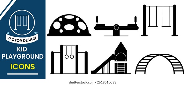 Conjunto de vetores de ícones de playground infantil. Silhueta de símbolo de parque de playground e design de sinais. Playground parque exterior ícone vetor design. Ilustração vetorial.