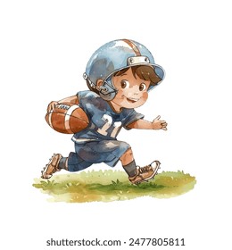 kid playing american football vector illustration in watercolor style