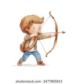 kid playing archery vector illustration in watercolor style