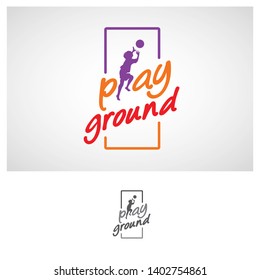 kid playing ball for playground logo design template. - 
Vector