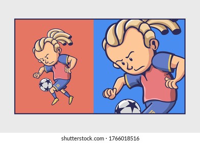 kid playing ball retro style cartoon mascot