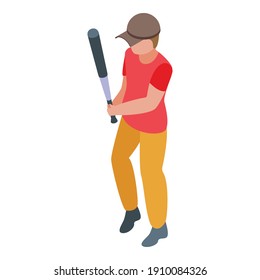 Kid playing baseball icon. Isometric of kid playing baseball vector icon for web design isolated on white background