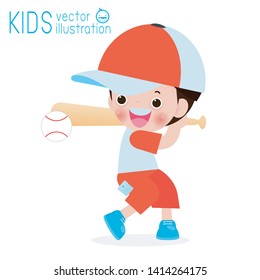 kid playing Baseball on isolated on white background, children and sport Vector Illustration