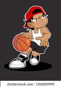 kid playing basket ball cartoon vector

