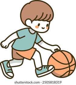 kid playing basketball cartoon illustration