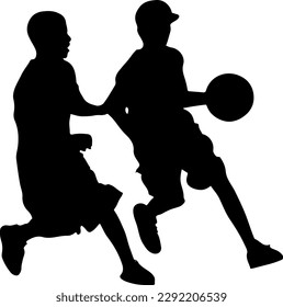 Kid playing basketball clipart, basketball playing children silhouette