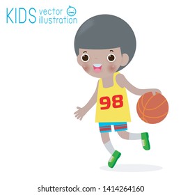 kid playing basketball on isolated on white background, children and sport Vector Illustration