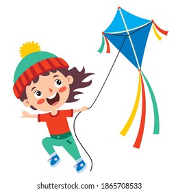 Kid Playing With A Colorful Kite