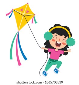 Kid Playing With A Colorful Kite