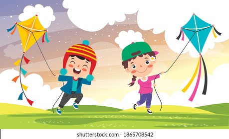 Kid Playing With A Colorful Kite