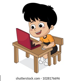 Kid playing computer.vector and illustration.