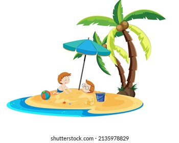 A kid playing with dad at the beach illustration