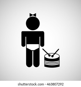 kid playing with drums icon, vector illustration
