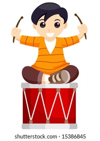 Kid Playing Drums - Vector