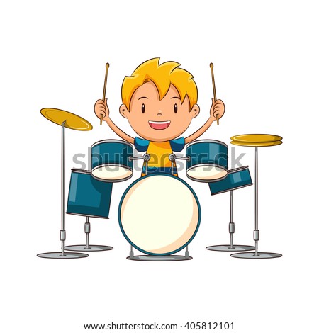 Kid Playing Drums Vector Illustration Stock Vector (Royalty Free ...