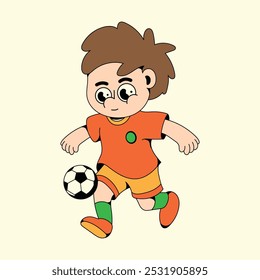 Niño jugando fútbol Ilustración vectorial de dibujos animados