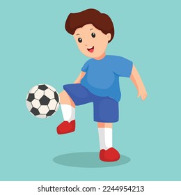 Kid Playing Football Character Design Illustration