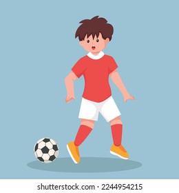 Kid Playing Football Character Design Illustration