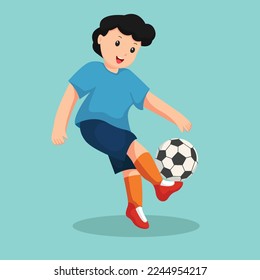Kid Playing Football Character Design Illustration