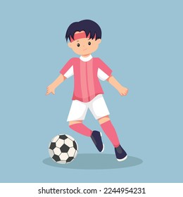 Kid Playing Football Character Design Illustration