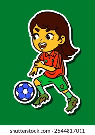 Kid Playing Football Doodle Sticker Illustration