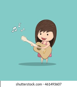 Kid playing guitar against, Drawing by hand vector