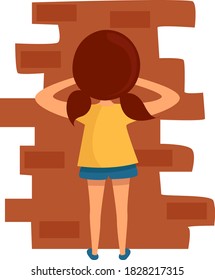 Kid Playing Hide And Seek, Illustration, Vector On White Background