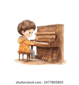 kid playing hockey vector illustration in watercolor style