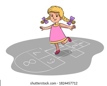 Cartoon Girl Playing Hopscotch Stock Vector (Royalty Free) 196377461 ...