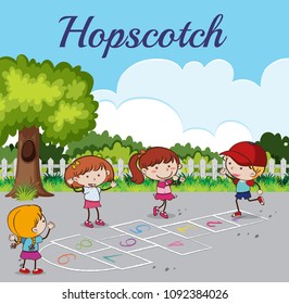 Kid Playing Hopscotch at the Park illustration