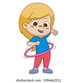 Kid playing hula hoop.vector and illustration.