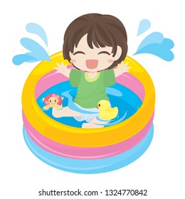 Kid Playing In Inflatable pool