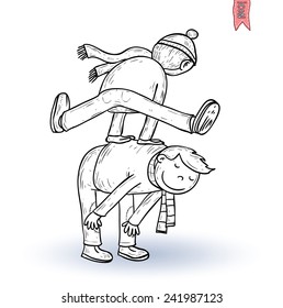 kid playing jump game, vector illustration.