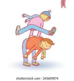 kid playing jump game, vector illustration.