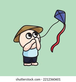 Kid Playing Kit Cartoon Character Mascot Flat Design Cute Funny Fun