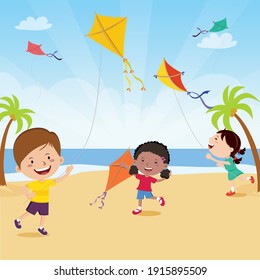 Kid Playing With A Kite 