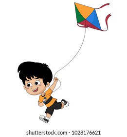 Kid playing a kite.vector and illustration.