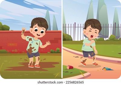 
Kid playing in mud, Sick kid in park, kid playing in park