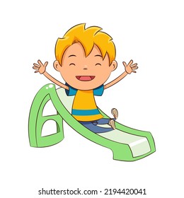 Kid playing on the slide, happy cute child