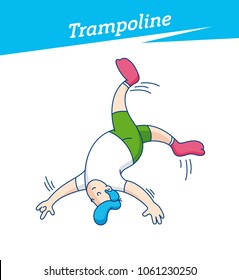 Kid playing on trampoline in a fun park
Happy young boy jumping, wearing socks. Vector illustration